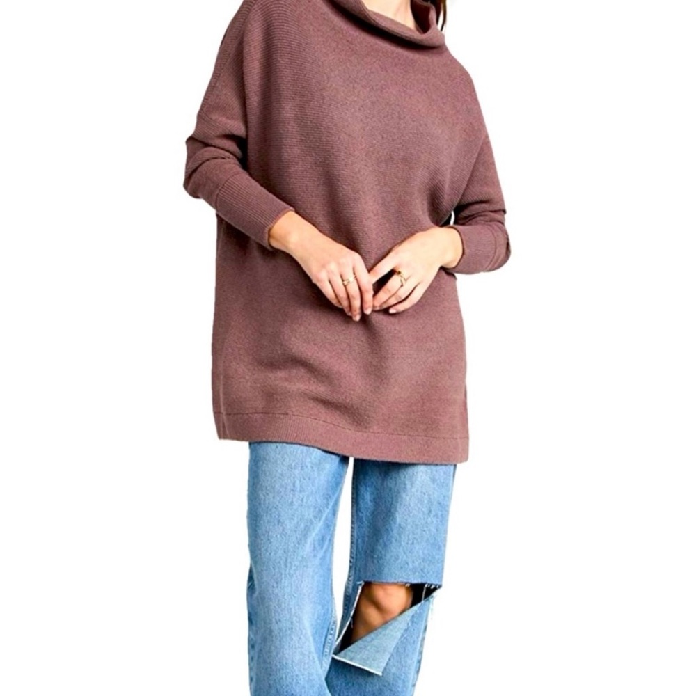 Free People Ottoman Slouchy Ribbed Mauve Mock Turtleneck Tunic Sz XS